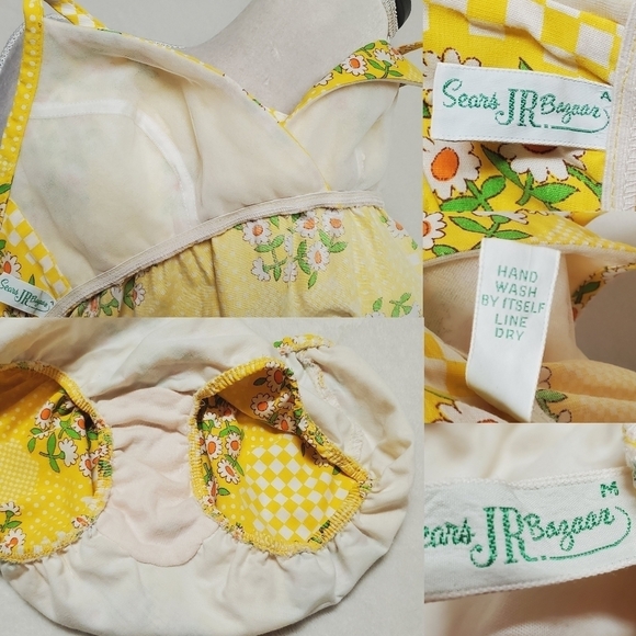 Rare Vintage 1960s Sears JR Bazaar Mod Yellow Checkered Daisy Full Apron Bikini - Picture 16 of 16